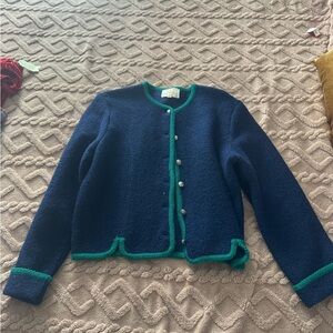 Tally Ho Wool Cardigan with Green Accents